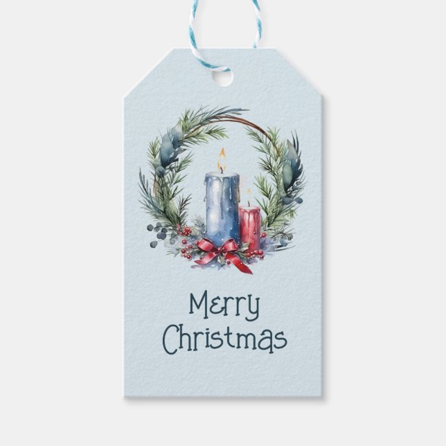 Étiquettes-cadeau Bougie d'aquarelle Holly Ornement de Noël Art (Devant)