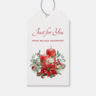 Étiquettes-cadeau Bougies aquarelles et Noël de Poinsettia