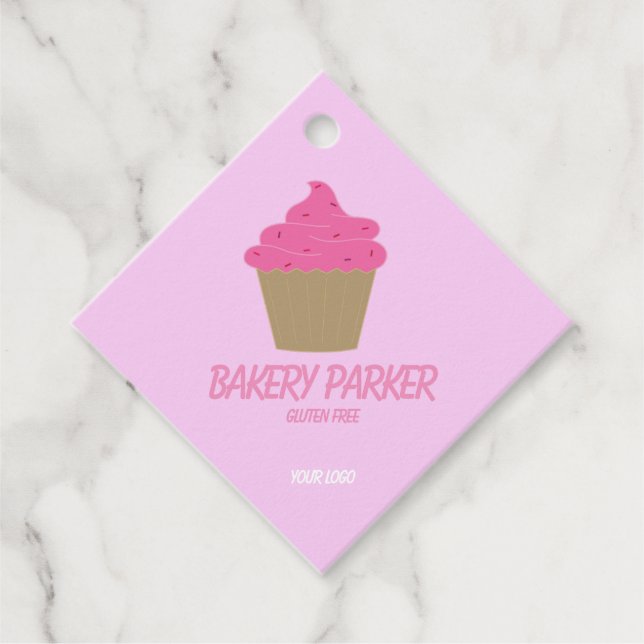 Étiquettes Cadeau Boulangerie rose personnalisée cupcakes (Devant)