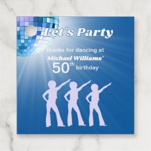 Étiquettes Cadeau Boule de Disco Groovy Bleu 50e Anniversaire
