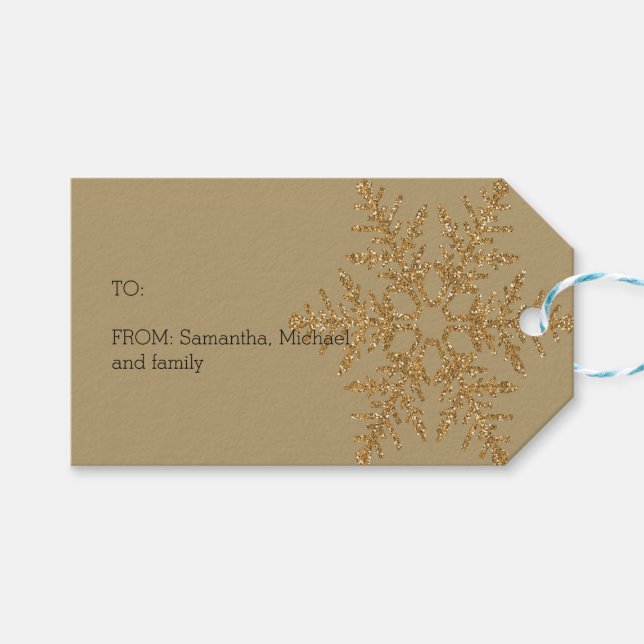 Étiquettes-cadeau Boule de Parties scintillant Gold Snowflake (Devant (Horizontal))