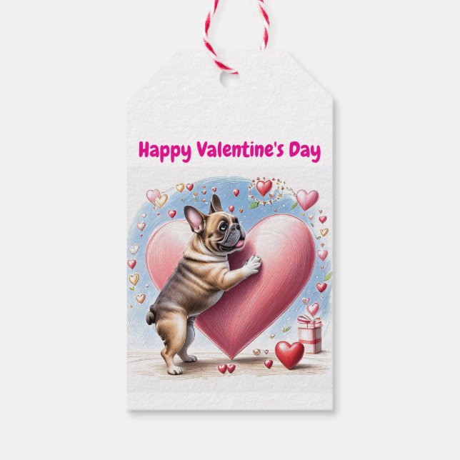Étiquettes-cadeau Bouledogue français sautant la Saint-Valentin  (Dos)