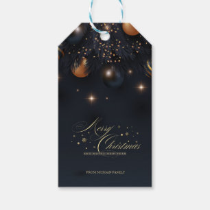 Étiquettes-cadeau Boules de Noël Branches de Pin Noir