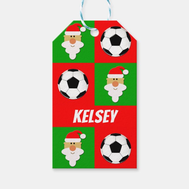 Étiquettes-cadeau Boules de soccer personnalisées et clause de Noël  (Devant)