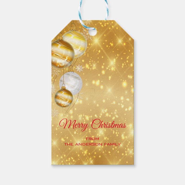 Étiquettes-cadeau Boules D'Or Et De Noël (Devant)