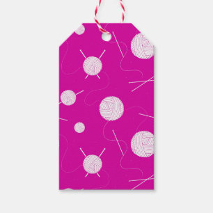 Étiquettes-cadeau Boules Knitter de Fil rose blanc