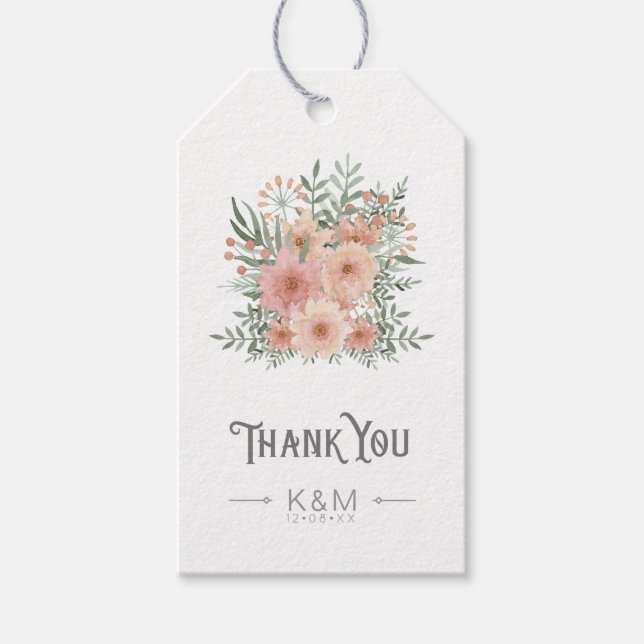 Étiquettes-cadeau Bouquet d'aquarelle Merci noir ID654 (Devant)