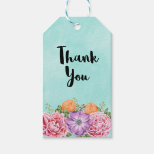 Étiquettes-cadeau Bouquet de fleurs aquarelles Merci simple