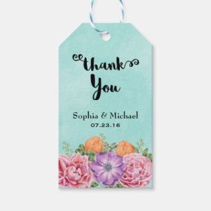 Étiquettes-cadeau Bouquet de fleurs d'aquarelle Merci Mariage