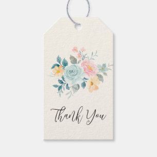 Étiquettes-cadeau Bouquet de fleurs rose et bleu élégant