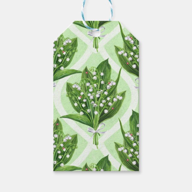 Étiquettes-cadeau Bouquet de lys de la vallée fleurs sur vert (Devant)