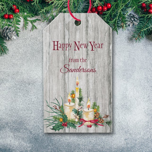 Étiquettes-cadeau Bouquet de Noël à trois bougies sur bois (Créateur téléchargé)