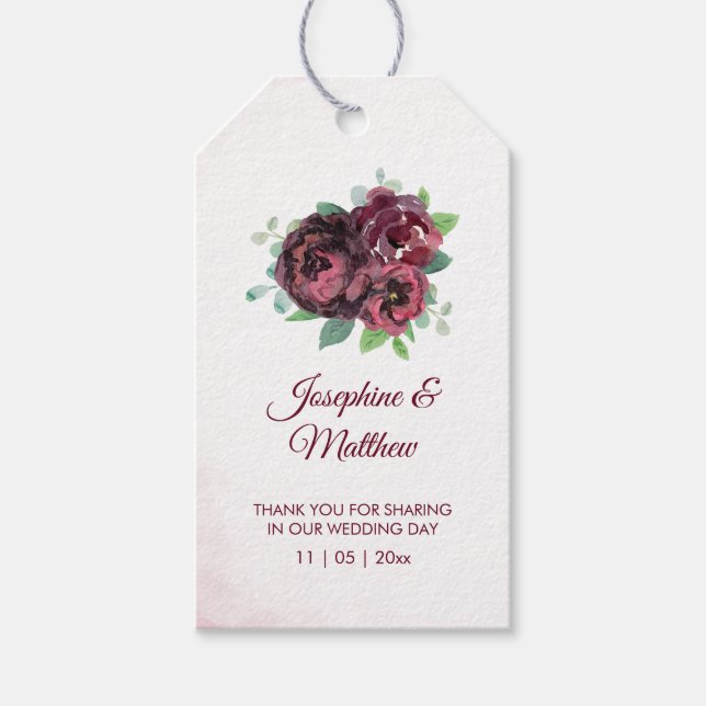 Étiquettes-cadeau Bouquet de roses de Bourgogne Monogramme Mariage F (Devant)