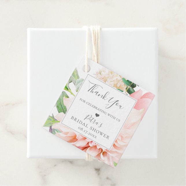 Étiquettes Cadeau Bouquet Floral Rose Pâle Merci (En situation)