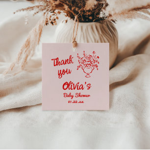 Étiquettes Cadeau Bouquet Floral Rouge Tiré À La Main Baby Dans Douc