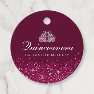 Étiquettes Cadeau Bourgogne avec Parties scintillant Quinceanera