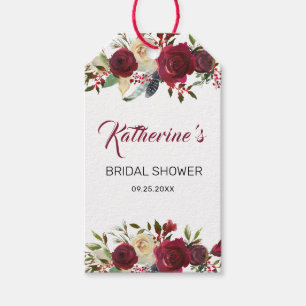 Étiquettes-cadeau Bourgogne Bloom Boho Fête des mariées florale