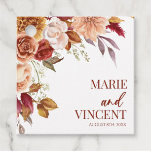 Étiquettes Cadeau Bourgogne Burange Brown Floral Mariage