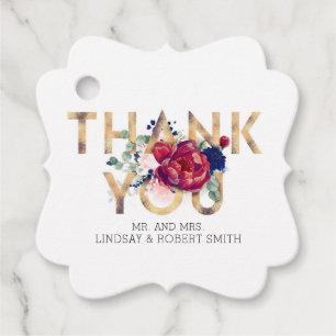 Étiquettes Cadeau Bourgogne et Merci floral rose pâle