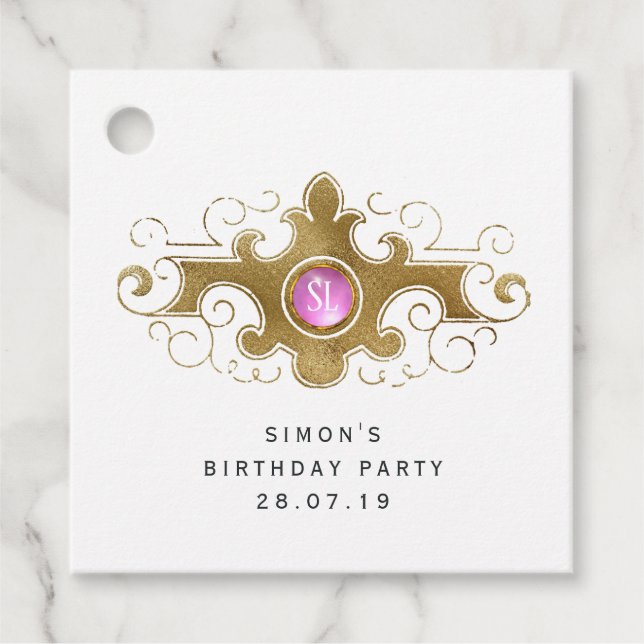 Étiquettes Cadeau Bourgogne et or Paris Gemstone Monogram (Devant)