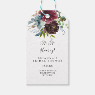 Étiquettes-cadeau Bourgogne Floral Green Sip Hooray Fête des mariées