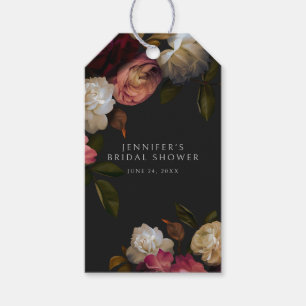 Étiquettes-cadeau Bourgogne foncée et pivoines crème Douche noire