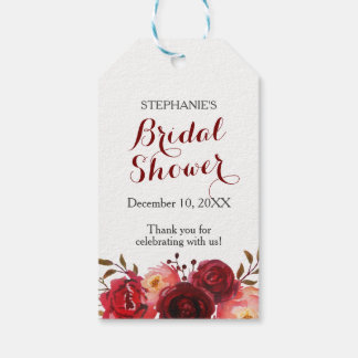 Étiquettes-cadeau Bourgogne Marsala Roses rouges Floral Douche nupti