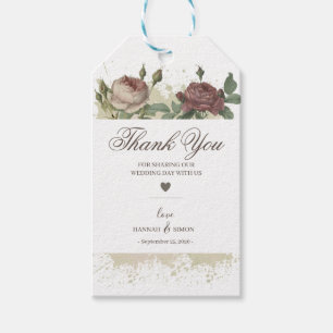 Étiquettes-cadeau Bourgogne Marsala Rustique Mariage Floral Merci