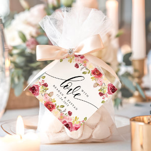 Étiquettes Cadeau Bourgogne Merlot Floral Mariage Avec Amour