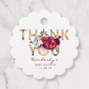 Étiquettes Cadeau Bourgogne rouge Baby shower Floral Merci