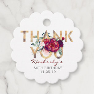 Étiquettes Cadeau Bourgogne Rouge Floral Merci d'anniversaire
