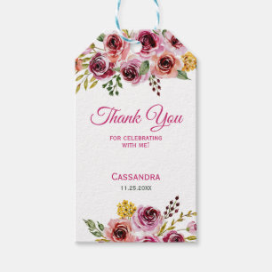 Étiquettes-cadeau Bourgogne violet Rose Floral Anniversaire Merci