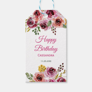 Étiquettes-cadeau Bourgogne violet Rose Rustique Floral Anniversaire
