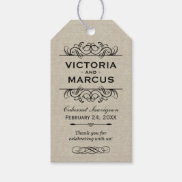 Étiquettes-cadeau Bouteille de vin Mariage Burlap Monogram Favoriser