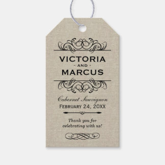 Étiquettes-cadeau Bouteille de vin Mariage Burlap Monogram Favoriser