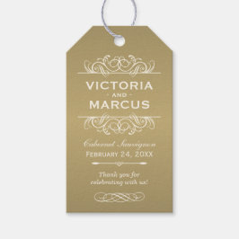 Étiquettes-cadeau Bouteille de vin Monogram Mariage d'or antique