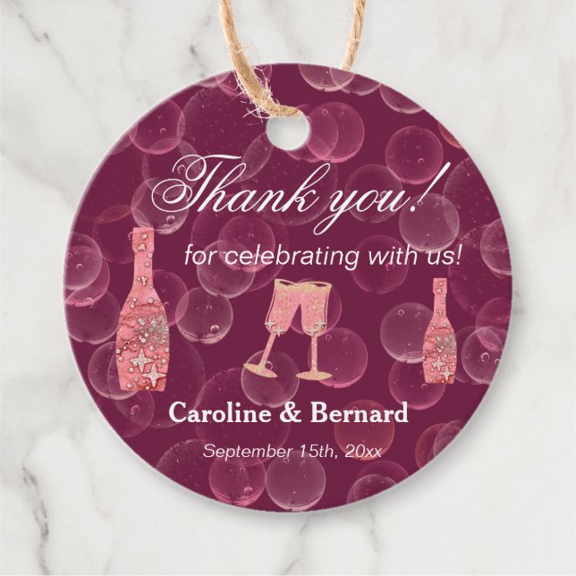 Étiquettes Cadeau Bouteilles de Champagne rose de Champagne Merci (Devant)
