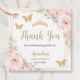 Étiquettes Cadeau Boutons de champagne Floral Blush Quinceanera