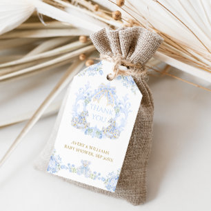 Étiquettes-cadeau Bow Floral Crest Rustic Blue Boy Baby shower