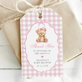 Étiquettes-cadeau Bow rose En vichy Teddy Bear Baby shower
