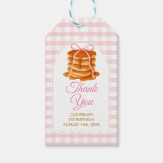 Étiquettes-cadeau Bows and Brunch Pancake Pink 1st Birthday Gingham