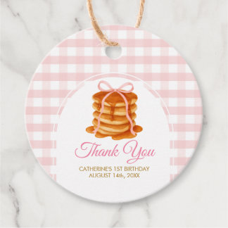 Étiquettes Cadeau Bows and Brunch Pancake Pink 1st Birthday Gingham
