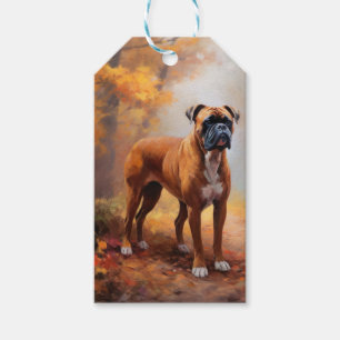 Étiquettes-cadeau Boxeur dans les feuilles d'automne qui tombent ins