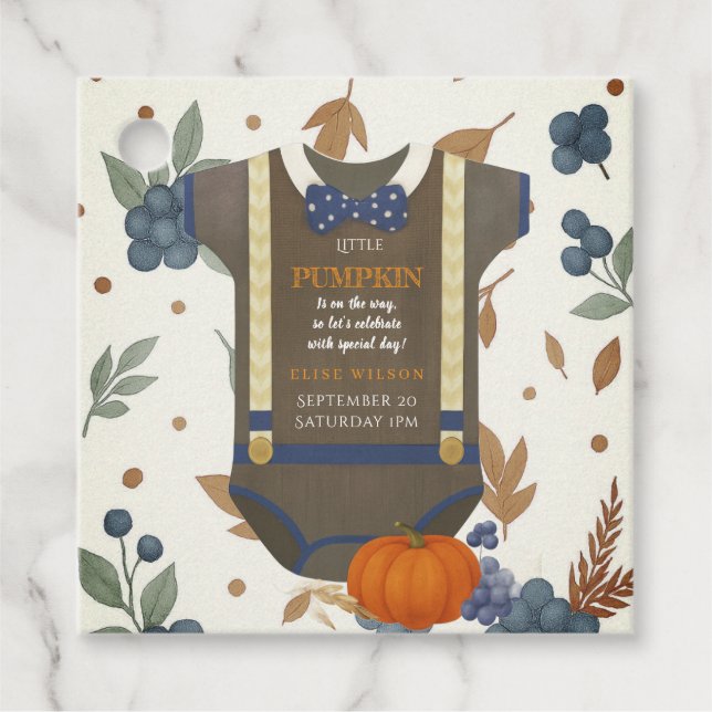 Étiquettes Cadeau Boy baby shower autum chute bleu burlap bodysuit (Devant)