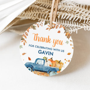 Étiquettes Cadeau Boy Blue Citrouille Camion Automne Anniversaire