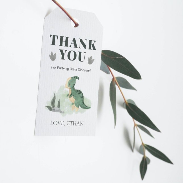 Étiquettes-cadeau Boy Dinosaur Jungle Joyeux Merci d'anniversaire (Show your appreciation with our adorable dinosaur thank you tags - perfect for any occasion 🦖❤️)