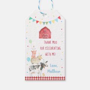 Étiquettes-cadeau Boy Farm Barnyard Anniversaire Merci Moo