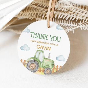 Étiquettes Cadeau Boy Green Tractor Ferme Anniversaire Fête ronde