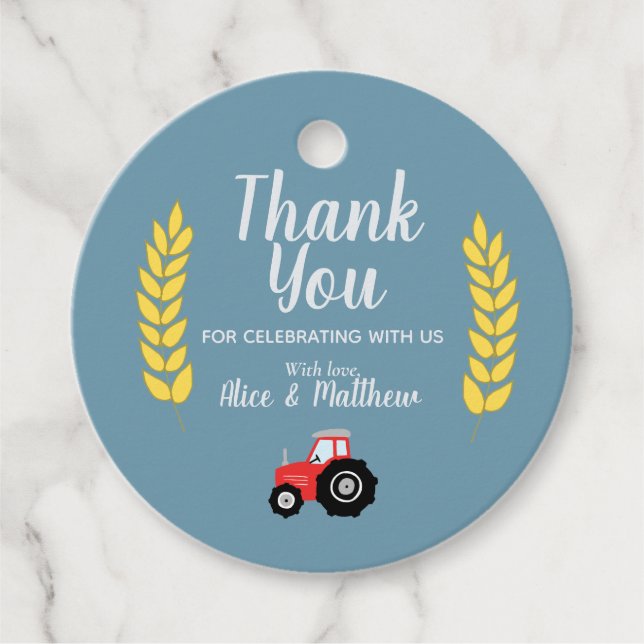 Étiquettes Cadeau Boys Cute Farm Animaux Baby shower tracteur (Devant)