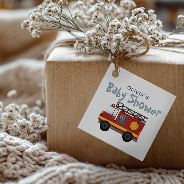 Étiquettes Cadeau Boys Fire Truck Cute et Baby shower moderne (Créateur téléchargé)